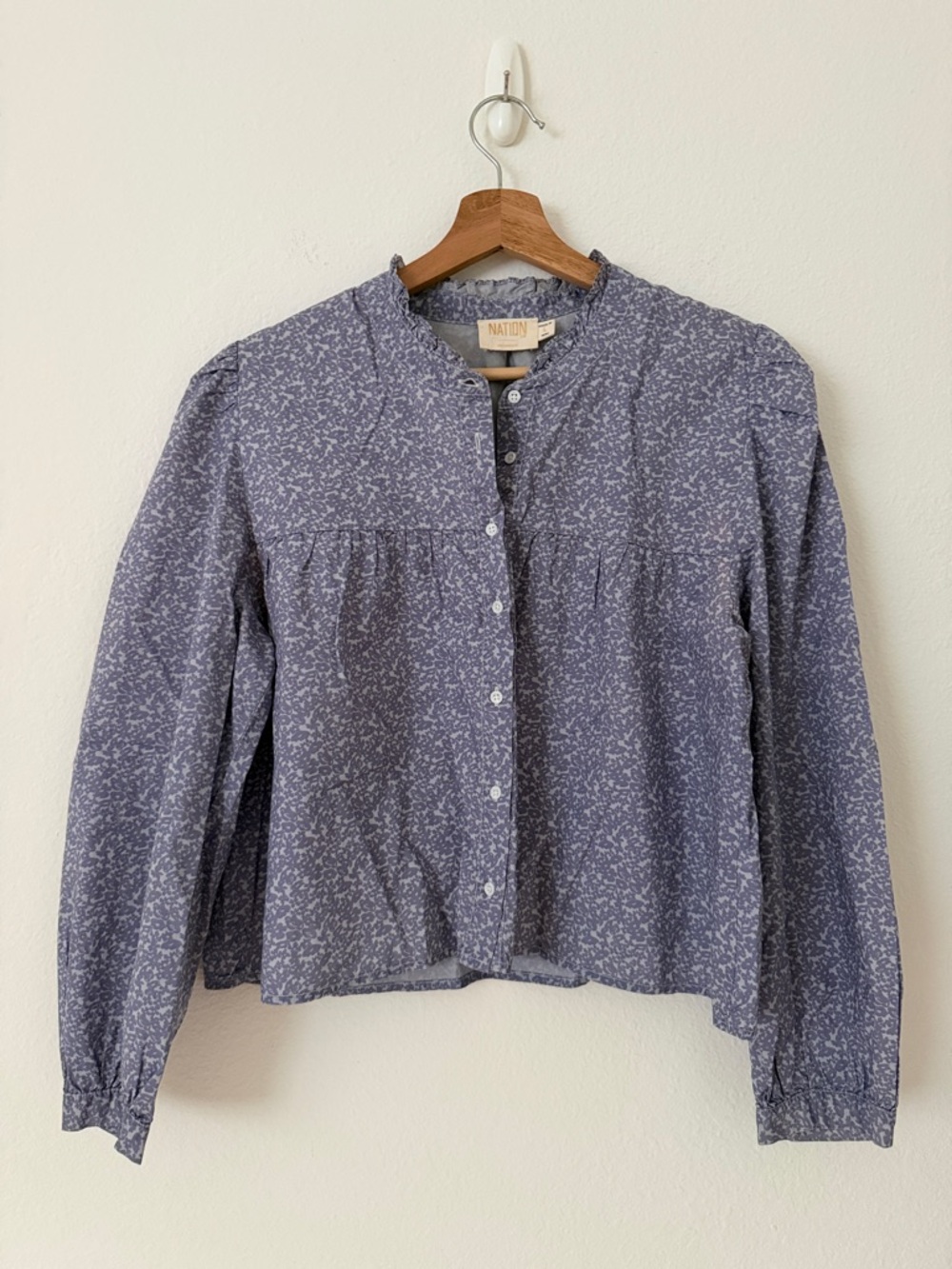 Nation LTD Chantelle Floral Ruffle Long Sleeve Blouse Top Size Large L Purple